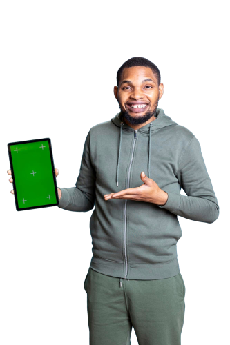 happy-influencer-holding-mockup-chroma-key-display-tablet